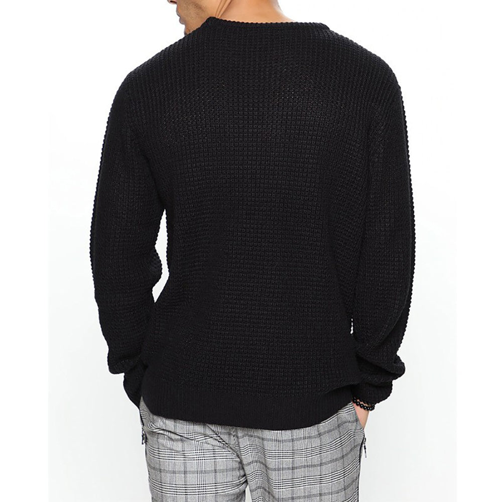 New Men's Fashion Round Neck Hollow Out Casual Knit Long Sleeve Sweater
