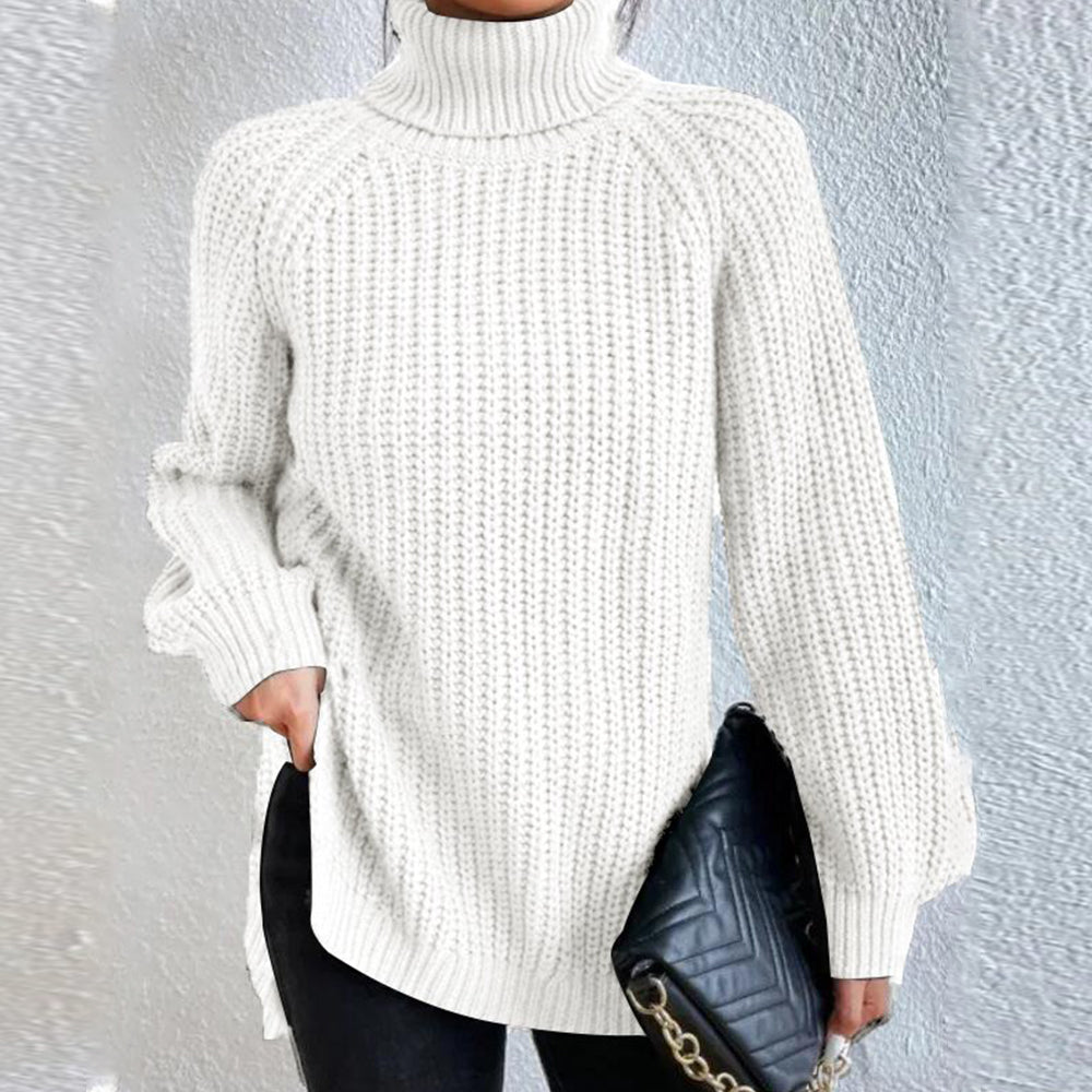Women‘s Knit Raglan Sleeves Turtleneck Sweater Dress