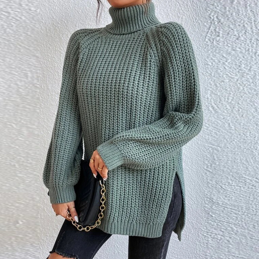 Women‘s Knit Raglan Sleeves Turtleneck Sweater Dress