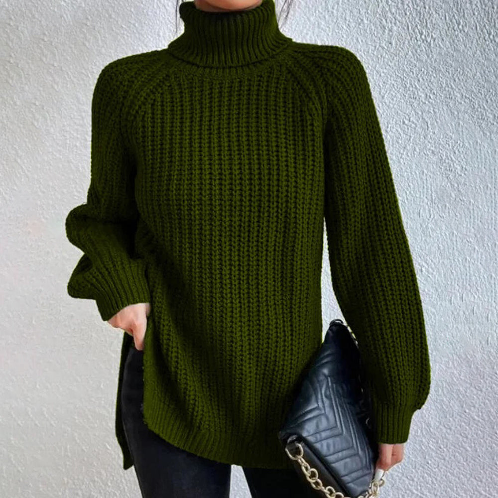 Women‘s Knit Raglan Sleeves Turtleneck Sweater Dress