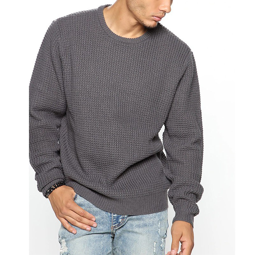 New Men's Fashion Round Neck Hollow Out Casual Knit Long Sleeve Sweater
