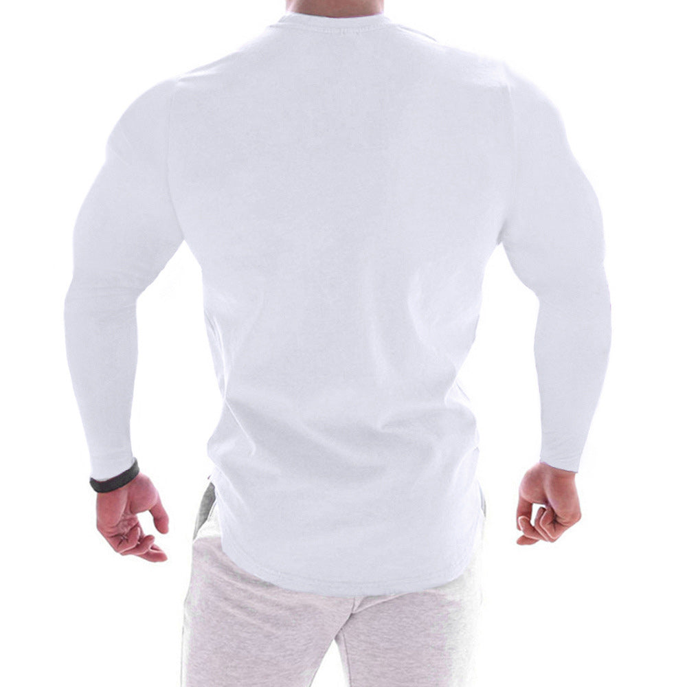 Men's Solid Colour Round Neck Long Sleeve Muscle Stretch T-Shirt