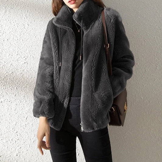 Women's Winter Thickened Fleece Stand Collar Warm Zipper Jacket