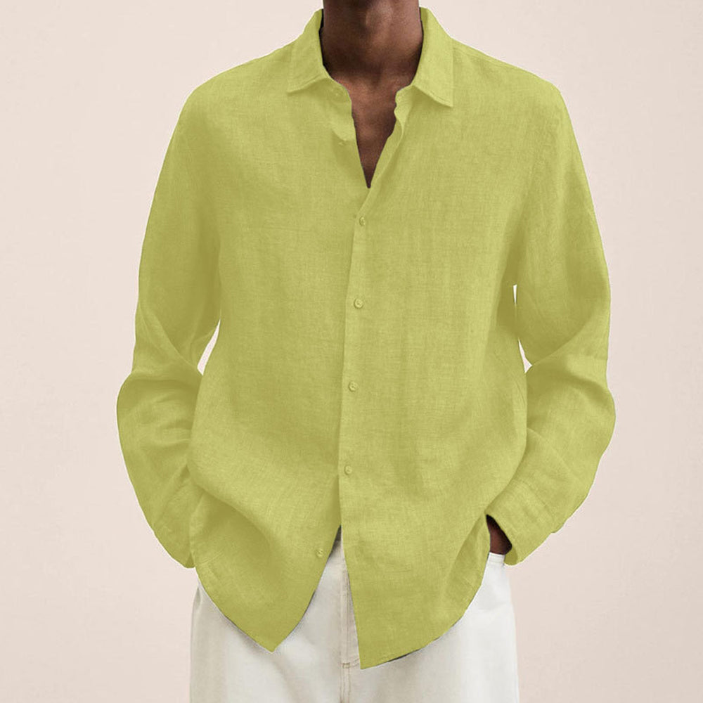 New loose solid color cotton and linen shirt for men