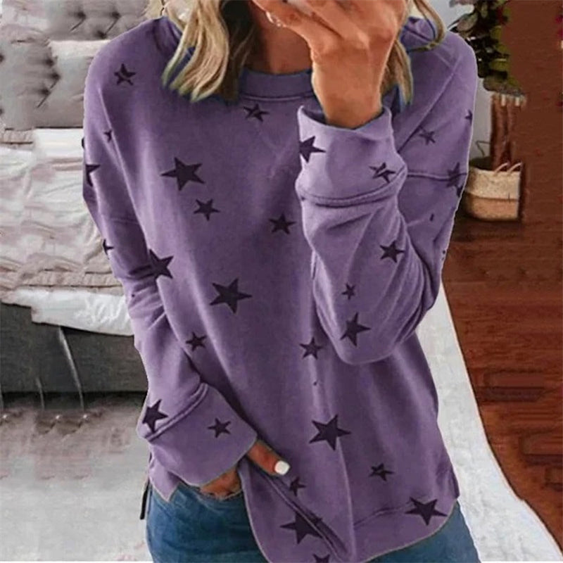 Women's Star Printed Long Sleeve Sweatshirt