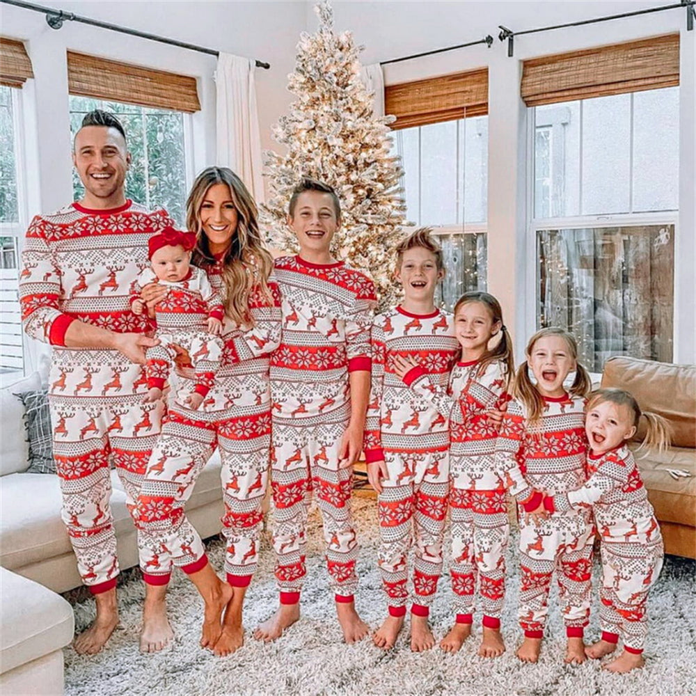 Christmas Family Pajamas - Snowflakes & Elk Print