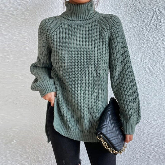 Women‘s Knit Raglan Sleeves Turtleneck Sweater Dress