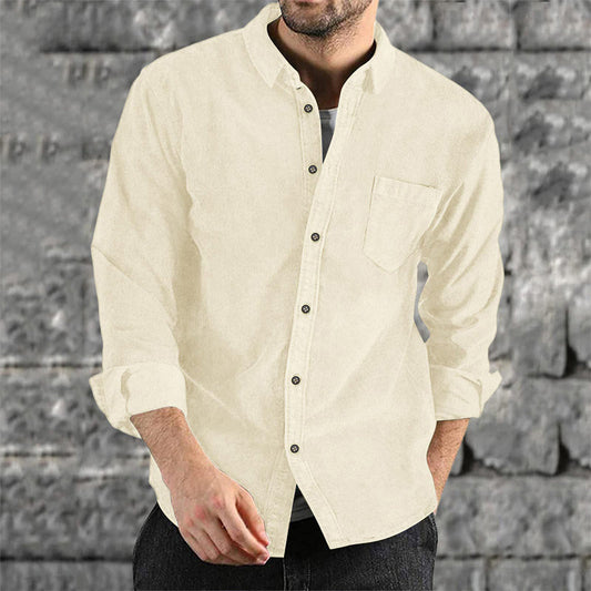 Men's Thickened Corduroy Shirt Lapel Button Loose Casual Shirt