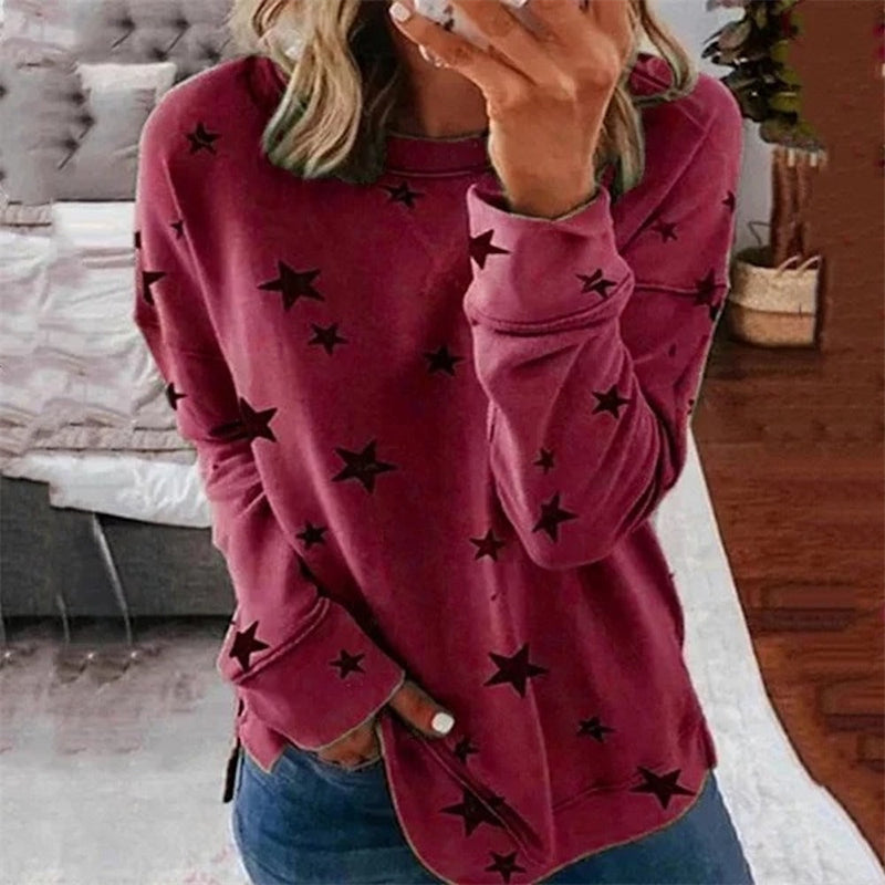 Women's Star Printed Long Sleeve Sweatshirt