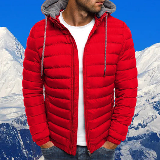 Men's Casual Warm Solid Color Hooded Zipper Cotton Jacket