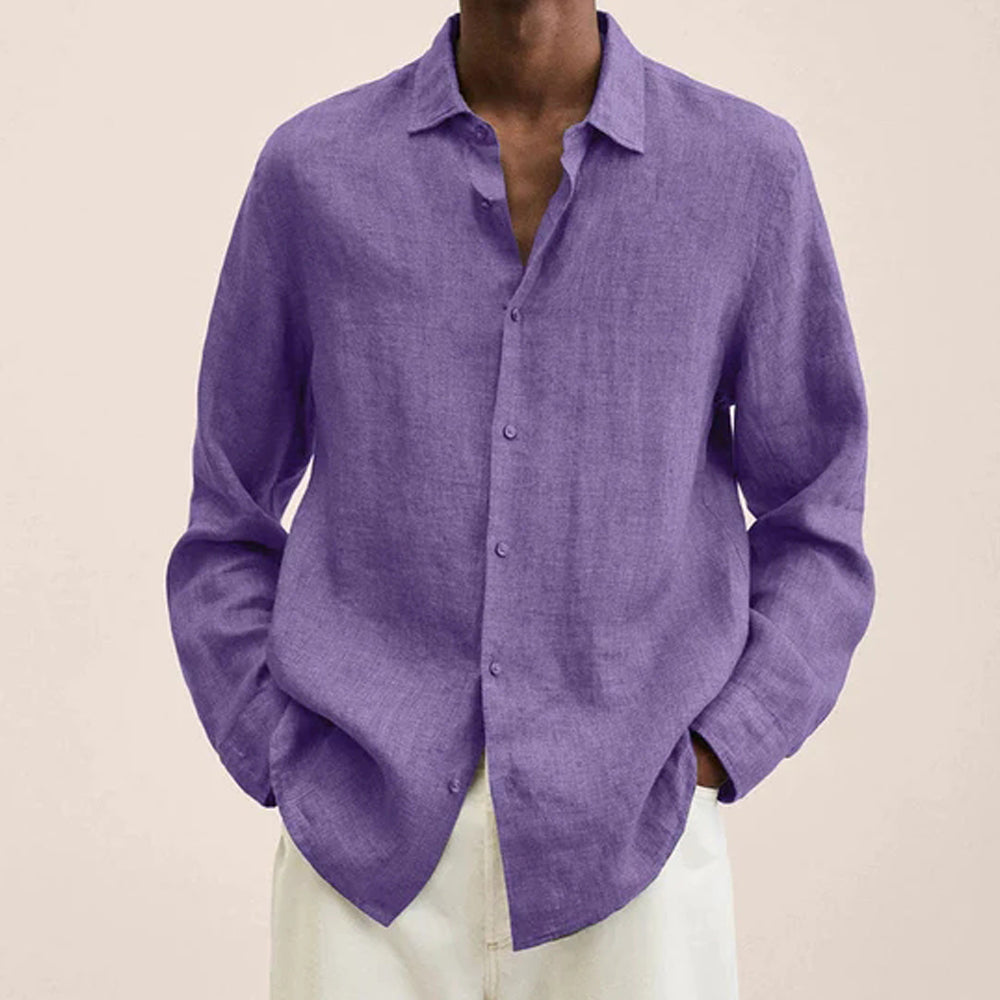 New loose solid color cotton and linen shirt for men