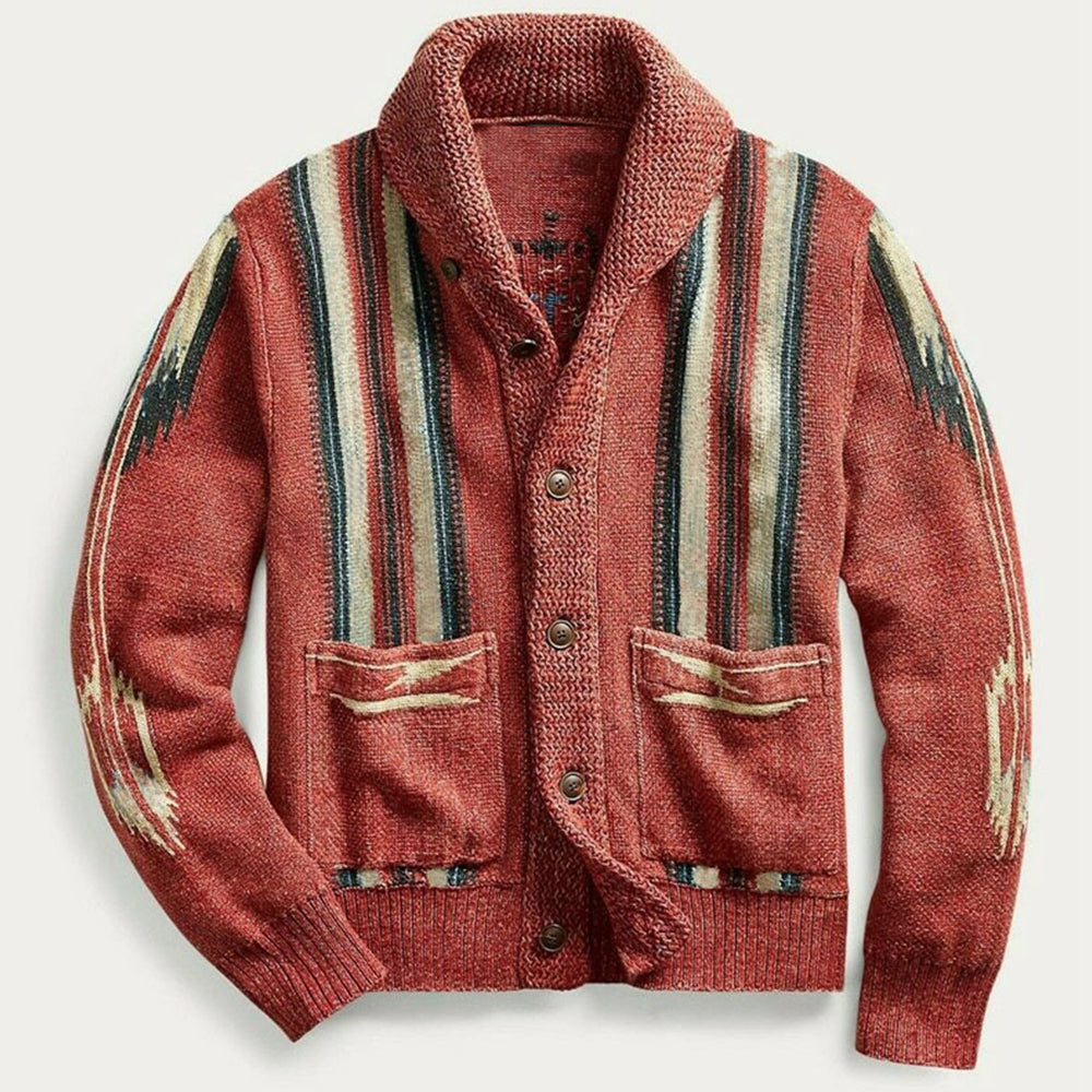 Men's Vintage Jacquard Sleeve Lapel Knit Cardigan